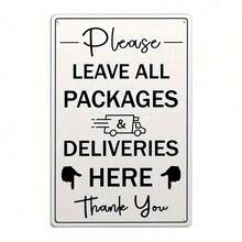 1 Piece Durable Metal Wall Sign Please Place All Packages And Deliveries Here With - 8x12inch Indoor/Outdoor Decorative Art Sign, Suitable Home, Office, Storefront - No Batteries Required, Easy Installation, Home Organization, Simple Style, Sturdy Construction, Delivery Service Instructions - Image Color - View 6