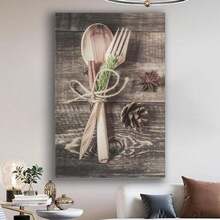 Framed  Kitchen Wall Art Dining Room Wall Decor  Fork Spoon Kitchen Pictures Wall Decor Country Canvas Prints Painting Artwork Home Decorations For Dining Room Restaurant - Framed - View 5