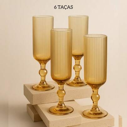 Jogo de Taças Com 6 Peças para Champanhe Versalhes Canelada 160ml - Diversas Cores