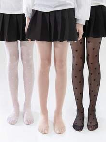 3双儿童心形提花网眼连裤袜