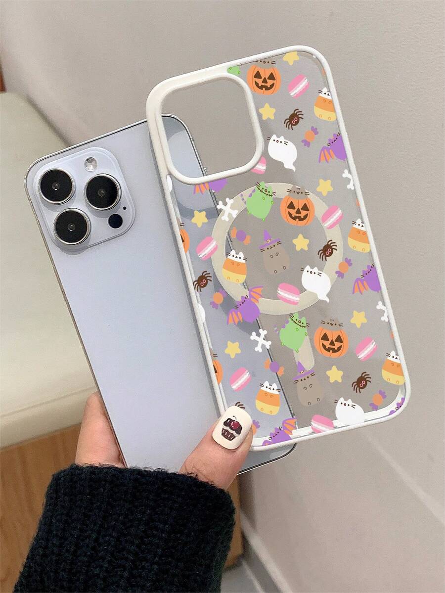 Suitable For Phone Cases, Cartoon Halloween Themes, Pumpkins, Spiders, Bats, Candies, Highlighting A Sense Of Luxury, Comfortable Bare Phone Feel That Is Not Easy To Slip Off, Does Not Turn Yellow Or Dirty, Lightweight And Anti Drop, With Magnetic Attraction 1800 Backboard Acrylic Edge TPU 2-In-1 Material Macaron Magnetic Phone Case Compatible With IPhone 17 ProMax/17 Pro/17 Air/17/16 ProMax/16/16 Pro/16 Plus/15/15 Pro/15 Plus/15 ProMax/12/13/14 /14ProMax/X/XS/XSMax/11 Pro/11/11 ProMax/12 Pro/12 ProMax/13 Pro/13 ProMax/14 Pro/14 Plus&Galaxy/S22/S23/S24/S25/S22Plus/S23Plus/S24Plus/S25Plus/S22ultra/S23ultra/S24ultra/S25ultra/S23FE - 白色 - 查看 1