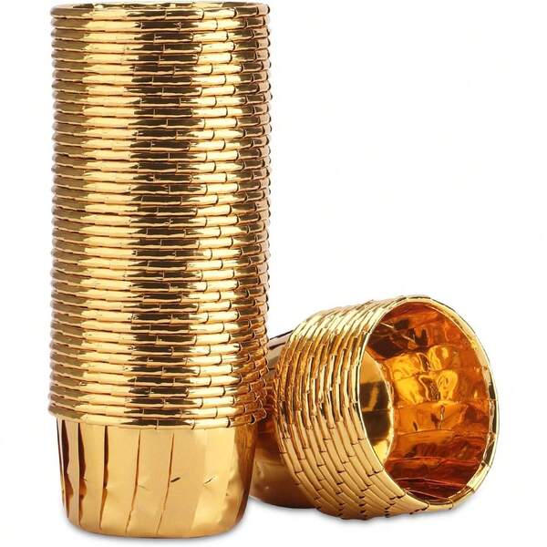 50/100pcs Cupcake Baking Cups,3.5oz Cupcake Cups,Aluminum Cupcake Tip Pan Ramekin Holders Cupcake Wrappers For Wedding Birthday Party Supplies,Gold Color