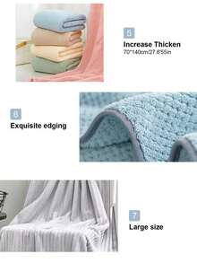 1pc Coral Fleece Thick Striped Bath Towel, 70*140cm, Highly Absorbent And Durable, Suitable For Home Use - Màu be - Xem 7