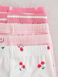 10pcs/Set Casual Cute Cherry & Floral Striped Printed Long Sleeve Top And Printed Pants Set, Autumn/Winter - Multicolor - View 6