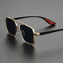 1 Piece Of Men's Vintage Geometric Frame Glasses, Fashion Accessory. - 銀色框灰色鏡片 - 查看 6