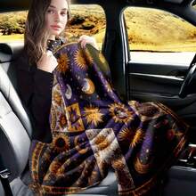 1 Piece Purple Sun Moon Stars Flannel Blanket - Soft And Lightweight Celestial Pattern Shawl, Gold And Navy Blue Vintage Design, All-Season Comfortable Sofa Bed Blanket, Durable 2D Printed Fabric Home Decor - Ideal Gift For Textile Enthusiasts (Deep Purple And Gold) - Nhiều màu - Xem 5