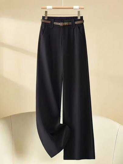 Quần dài ống đứng màu đen thanh lịch dành cho nữ, không co giãn, phù hợp mặc đi làm hoặc thường ngày, không cần thắt lưng