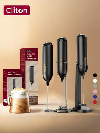 CLITON ¡Regalo soñado! Espumador de leche a batería - Regalo perfecto para café, latte, chocolate caliente. 3 estilos (individual/clásico/acero inoxidable) y 6 colores. ¡Regalo definitivo para Navidad, San Valentín, Pascua, inauguración de casa y talla grande!