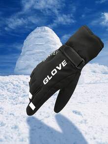 1 Pair Glove Winter Fashion Letter Print Ski Gloves, Thermal Lined Thick Long Warm Gloves, Outdoor Cycling Anti-Slip Palms Sports Gloves, Adjustable Windproof Motorcycle Riding Gloves, Outdoor Fitness Gloves, Snow Gloves - Multicolor - View 3