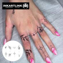 INKARTLINK Botanical Leaf Temporary Tattoos, Geometric Star, Diamond, Dot Line Designs, Realistic Tattoo Appearance, Waterproof Long-Lasting 1-2 Weeks - Black - View 2