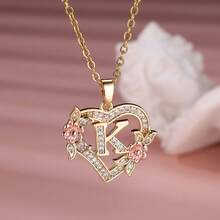 Heart Letter Rose Flower Necklace, Women's Fashion Pendant Valentine's Day Gift - K - Xem 12