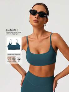 Sodalemon Áo ngực thể thao tập yoga dây thẳng hở lưng cho nữ - Xanh đậm - Xem 3