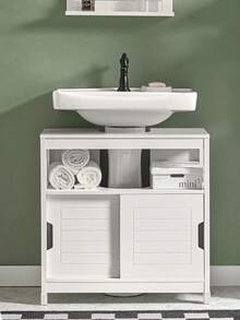 SoBuy FRG128-II-W Bathroom Vanity Unit With Footrest, White, Bathroom Organizer, Bathroom Accessories, Summer Bathroom, Bathroom Base Cabinet, Bathroom Sink Cabinet, Bathroom Cabinet, Bathroom Base Cabinet, Bathroom Cabinet, Toilet Cabinet, Base Cabinet, Sink Cabinet, Bathroom Cabinets, Bathroom Vanity Unit, Washbasin Cabinet, Bathroom Furniture, Grey MDF (E1), 60x30x61 Cm - White - View 2