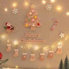 圣诞彩灯背景墙派对装饰圣诞树圣诞快乐字母主题许愿袜珍珠绒球挂饰横幅套装 - 彩色 - 查看 8