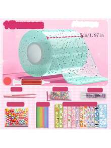 Shiny Nano Tape Bubbles DIY Set, Includes Dual Pink & Blue Glitter Tapes, Glitter Pump, Sequins, Stickers, Straws, Random Selection - Creative Multi-Piece Gift Set, Suitable For Birthday, Carnival, Christmas, Halloween Parties