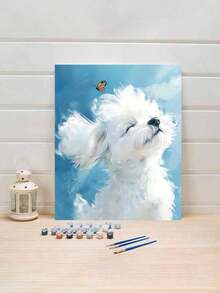 Cute Puppy DIY Digital Painting: Illuminate Creative Life, Depict A Colorful World. DIY Digital Painting, Start Your Art Journey. It Is The Perfect Blend Of Creativity And Fun, An Excellent Choice For Interaction, Couples Sharing, And Personal Relaxation. - Blue and White - View 2