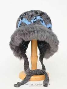 1pc Women's Oversized Knitted Beanie Cap, Warm Ear Protection Hats For Winter