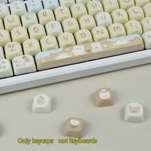 MOA 高度 PBT 机械键盘键帽 - 圆形可爱熊/狗/猫设计，蓝色/粉色/紫色，仅键帽，兼容 MX 开关，6.25U 空格键，耐磨防油，机械键盘 DIY 配件，定制装饰，游戏和办公通用