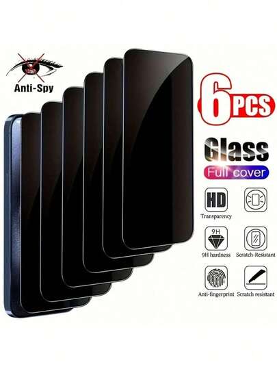 6pcs Privacy Screen Protector Compatible With 17/16/16e/15/14/13/13 Pro/12/11/17Pro/17/16 Pro/15 Pro/14 Pro/Plus//X/XR/XS//8/SE2/SE3, 9H+ Tempered Glass Film, Dynamic Island Compatible, Anti-Scratch, Full Coverage, Privacy Anti-Peeping