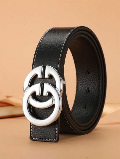 1pc Men's Letter Alloy Buckle Adjustable Belt. This Belt Is A High-End Choice Carefully Selected By Men, Combining Business Style And Fashion. Durable, 120cm Length, Suitable For Daily Wear And Social Occasions. As A Jeans Belt, It Is An Ideal Gift For Boyfriends, Fathers And Friends.