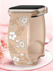 Floral Band Compatible With Watch Bands For Women 40mm 41mm 38mm 42mm 44mm 45mm 46mm 49mm, Engraved Cute Flower Silicone Dressy Strap For Watch Series 11 10 9 8 7 6 5 4 3 2 SE Ultra 3/2/1