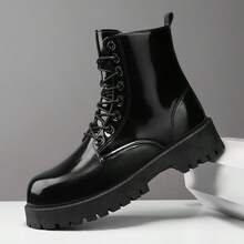 Botas casuales unisex de suela gruesa, puntera redondeada, suaves y cómodas. Botas versátiles y lujosas con brillo natural. (Este estilo es grande, se recomienda pedir una talla menos)