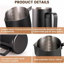 ¡Recomendado350ml/12oz Jarra de Espumar Leche de acero inoxidable, Jarra para Espumar Leche, Taza de jarra de vapor exprés, 16 moldes y coctelera de polvo de acero, Latte Art Pen/Barista Pen (Negro)¡Top de Temporada - 1 - Ver 4