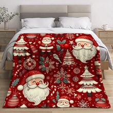 1 pièce Couverture en flanelle avec thème d'arbre de Noël et Père Noël - Une décoration polyvalente pour la maison pour les fêtes, douce et confortable, convenant à toutes les saisons, résistante aux déchirures, lavable en machine, impression numérique, fibre de polyester, convenant pour les salons, les chambres à coucher et les décorations de fête, parfait pour Noël. Le cadeau parfait pour Thanksgiving - Multicolore - Voir 1