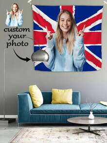 1pc Customizable Personalized Photo & Text Flag Tapestry, Suitable For Birthday, Wedding, Halloween, Christmas, Party, Father's Day/Mother's Day, Home Decor, Bedroom Aesthetics, Room Decor, Bedroom Decoration, Party Decoration Tapestry - Multicolor - View 2