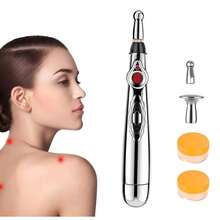 PLUMA DE ACUPUNTURA ELECTRICA MASAJE 1 PIEZA pluma de acupuntura electrica masaje 1 pieza dispositivo portatil para estimulo acupuntural alivio muscular terapia puntual ergonomico baterias incluidas uso en casa y consultorio instrucciones seguras - Plateado - Ver 1