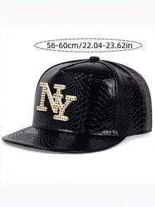 A Men's Hat With The Letters NY And Diamond-Studded Imitation Crocodile Pattern Flat-Brimmed Hat, Fashionable And Versatile Baseball Cap, Rock Dance Hip-Hop Hat, Women's Charming Street Hat, Unisex, Adjustable Head Circumference, Suitable For Daily Use
