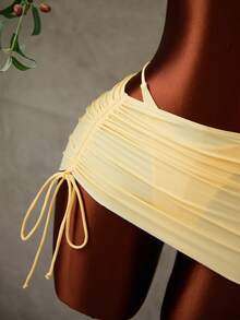 3件套 SS26 新款女士比基尼套装，优雅性感聚拢三角沙滩装，时尚复古风，浅黄色泳衣沙滩套装，女士夏季派对沙滩装 - 淡黃色 - 查看 11