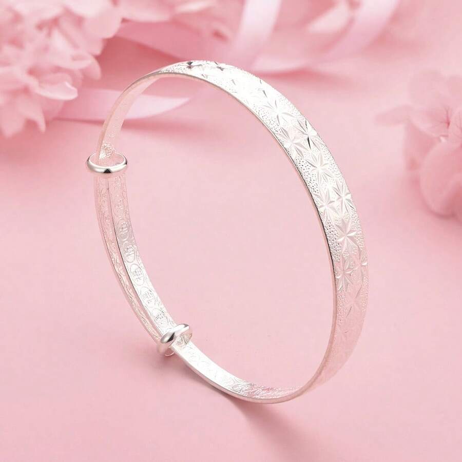 1pc Charm 925 Silver Plated Exquisite Shiny Bangle Fashion Men And Women Jewelry Gift Jewelry Wedding Party Accessories