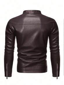 Chaqueta de motocicleta de cuero sintético vintage casual para hombre, primavera y otoño, con forro polar - Café integral - Ver 4