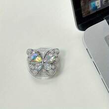 Suporte dobrável para celular com borboleta e strass - Suporte de mesa flexível para vídeos, suporte portátil ajustável, acessório feminino sofisticado, presente criativo. - Multicolorido - Ver 11