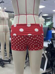 Foldover Shorts For Women Polka Dot Micro Shorts Fold Over Pajama Bottoms Slim Fit Going Out Mini Shorts - Red - View 5