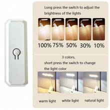 1pc 12 LED White Eye-Care Rechargeable Clip-On Book Light, Super Bright Dimmable 3 Color Temperatures Portable Clip Lamp, Suitable For Bedside Reading, Dorm Study, Gift For Book Lovers, Students, Friends - White Horizontal Style - View 9