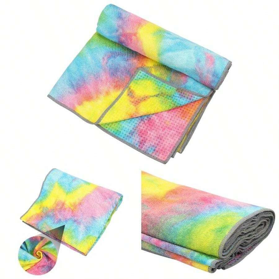 DZHJKIO Toallas de Yoga, Toalla de Yoga Caliente Antideslizante, Textura gofral, Absorbente de Microfibra sin Olor, tamao estndar 61x 182, para Yoga Caliente, Bikram, Pilates - Rosa, azul y amarillo - Ver 1