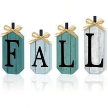 4 Pcs Blue Fall Decorations Home, Thanksgiving Blue Fall Sign Wooden Tiered Tray Decor Vintage Farmhouse Table Decor Autumn Harvest Tabletop Centerpieces Home Kitchen Indoor Mantel