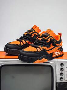 Neue stilvolle Herren Lässig Sneaker mit niedriger Spitze, Dicksohlige Farbblock Sportschuhe - Orange - Übersicht 2