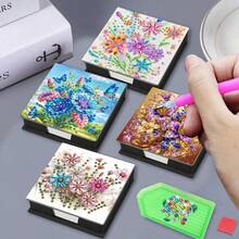1 件 5D 钻石画套件 - 书签盒收纳盒,特殊形状水晶钻,彩虹色花朵图案,DIY 钻石马赛克备忘录盒,适合存放笔记和作为桌面装饰,感恩节礼物,包含 150 张书签纸 - 彩色 - 查看 2