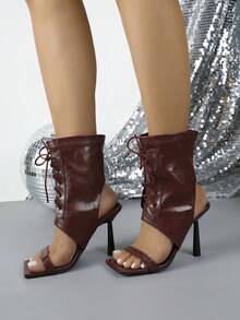 Women's Elegant Strap High Heel Sandals, Suitable For Commuting - Burgundy - View 6