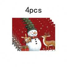 1 pieza/4 piezas/6 piezas/100 piezas Vajilla con patrón de muñeco de nieve y alce, aislante térmico, de poliéster lavable a máquina, vajilla protectora, decoración central, decoración diaria para la sala de estar familiar, adecuada para decoración de reuniones grupales