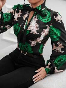 Ditsy Floral Long Sleeve Blouse, Fashionable For Commuting Vacation Spring - Multicolor - View 2