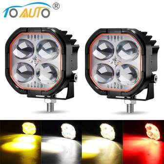  TOAUTO 1PC/2PCS 4-Inch LED Motorcycle Lights, WhiteYellow+Red Light, High Brightness For Off-Road Vehicles, ATVs, UTVs,And More-Includes Screws And Wall Plugs, Off-Road Lighting Rugged Design Lighting Durable Mounting Brackets, LED Lights For Motorcycle