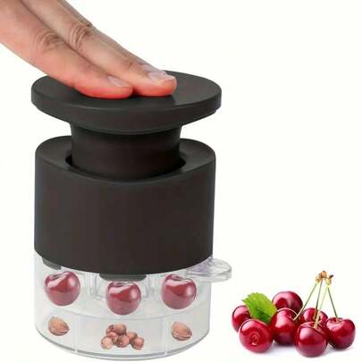 [Heavy-Duty Cherry Pitter] Heavy-Duty 7-Hole Cherry Pitter With Push-Button Operation | One-Touch Pit Remover, Splash Shield For Commercial/Home Kitchens, Canning, Baking, Pie Making - Easy-Clean Kitchen Gadge