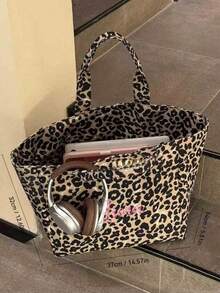 1 Personalized Women's Shoulder Bag, Custom Name Embroidery Crossbody Bag, Large Capacity Leopard Print Casual Handbag, Tote Bag, Shopping Bag, Suitable For Daily Use, Can Be Used As Family, Friends, Christmas, Easter, Spring Festival, Minimalist, Commuter, Business Casual, Basic, Customized, Personalized, Unique, Customized, Ideal Gift - Brown - View 9