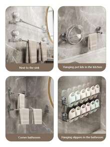 这款浴室毛巾架采用可伸缩吸盘设计，配备镀铬双杆吸盘，节省空间，可壁挂安装，是理想的浴室收纳架。可伸缩杆设计使其成为圣诞节和万圣节的完美礼物之选。