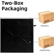 31 Inch Bathroom Vanity With Sink, Farmhouse Freestanding Bathroom Cabinet With Drawer & 2 Barn Doors, Black/ White - 黑色 - 查看 3