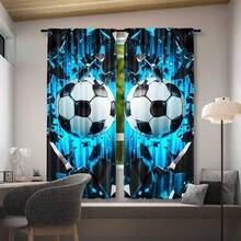 2片装现代足球印花半透明窗帘,材质实惠,杆袋式涤纶窗帘,适用于卧室、办公室、客厅 - 可机洗,易于安装,经久耐用,家居装饰佳品,90-100克针织面料 - 彩色 - 查看 5